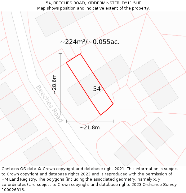 54, BEECHES ROAD, KIDDERMINSTER, DY11 5HF: Plot and title map