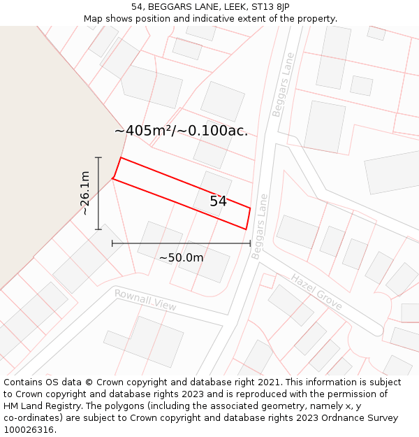 54, BEGGARS LANE, LEEK, ST13 8JP: Plot and title map