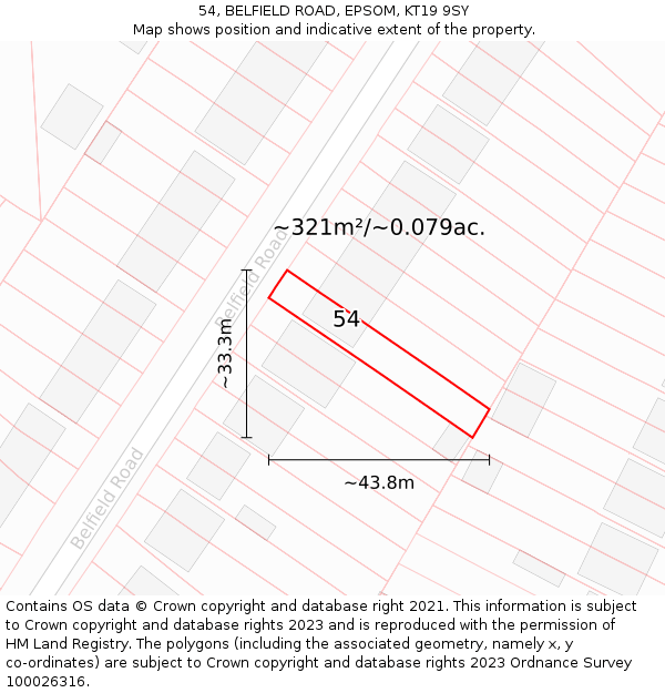 54, BELFIELD ROAD, EPSOM, KT19 9SY: Plot and title map