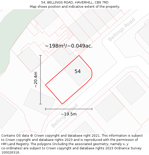 54, BELLINGS ROAD, HAVERHILL, CB9 7RD: Plot and title map