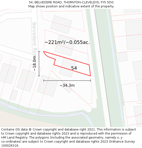 54, BELVEDERE ROAD, THORNTON-CLEVELEYS, FY5 5DG: Plot and title map