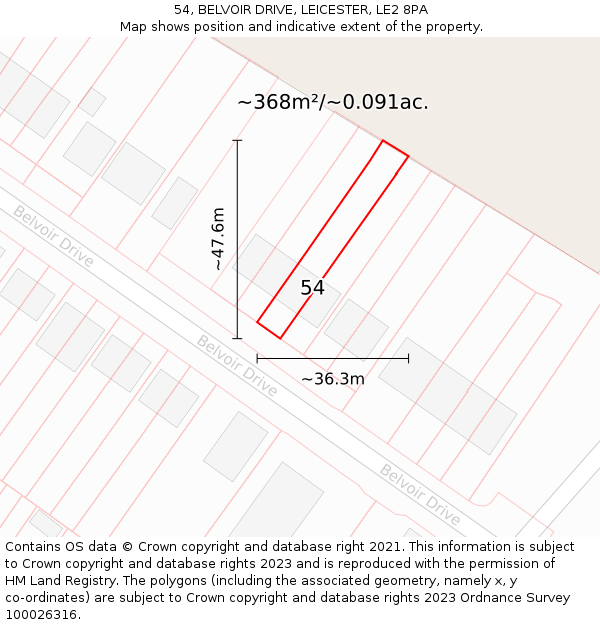 54, BELVOIR DRIVE, LEICESTER, LE2 8PA: Plot and title map