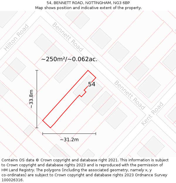 54, BENNETT ROAD, NOTTINGHAM, NG3 6BP: Plot and title map