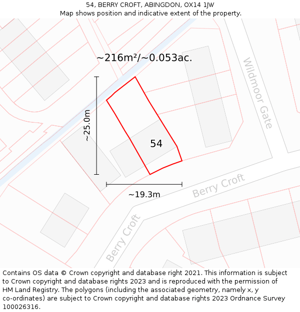 54, BERRY CROFT, ABINGDON, OX14 1JW: Plot and title map
