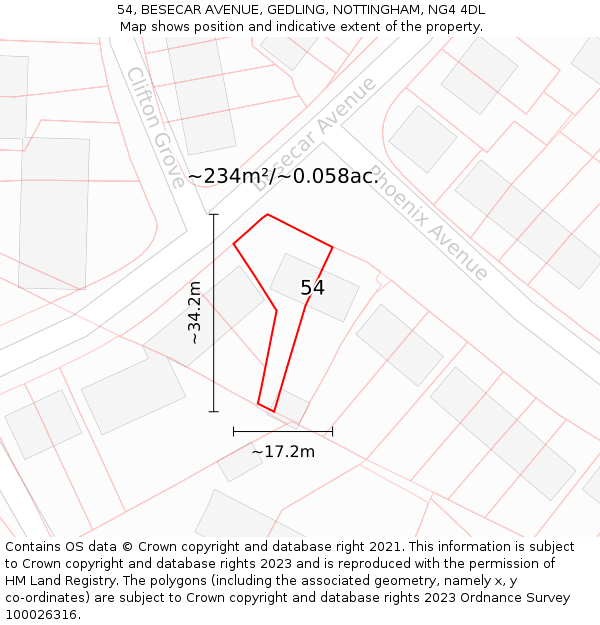 54, BESECAR AVENUE, GEDLING, NOTTINGHAM, NG4 4DL: Plot and title map
