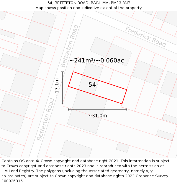 54, BETTERTON ROAD, RAINHAM, RM13 8NB: Plot and title map