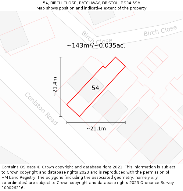 54, BIRCH CLOSE, PATCHWAY, BRISTOL, BS34 5SA: Plot and title map
