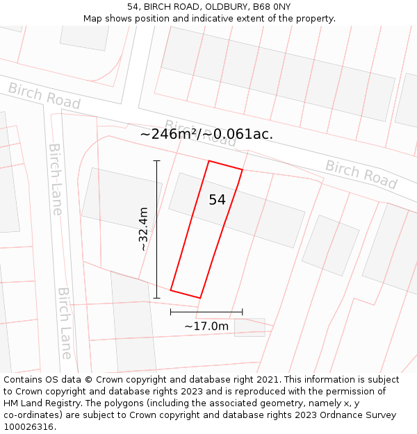 54, BIRCH ROAD, OLDBURY, B68 0NY: Plot and title map