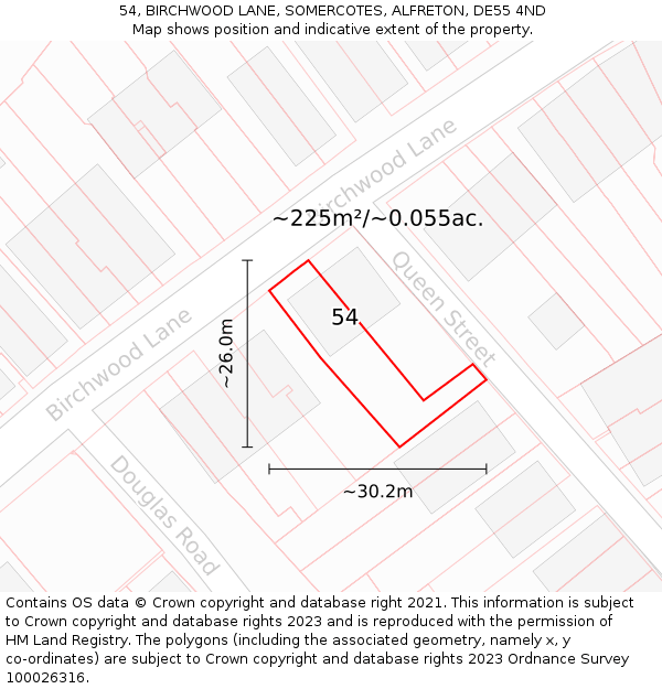 54, BIRCHWOOD LANE, SOMERCOTES, ALFRETON, DE55 4ND: Plot and title map