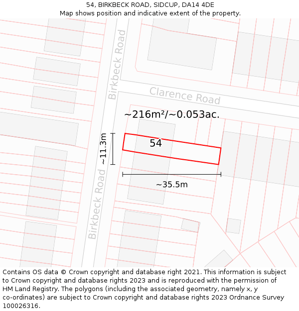 54, BIRKBECK ROAD, SIDCUP, DA14 4DE: Plot and title map