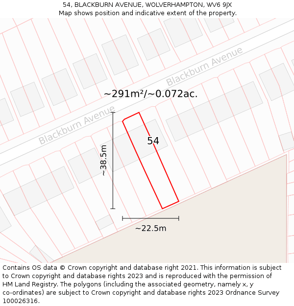 54, BLACKBURN AVENUE, WOLVERHAMPTON, WV6 9JX: Plot and title map