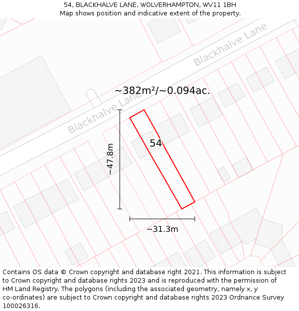 54, BLACKHALVE LANE, WOLVERHAMPTON, WV11 1BH: Plot and title map