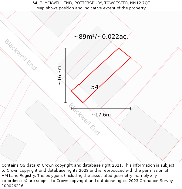 54, BLACKWELL END, POTTERSPURY, TOWCESTER, NN12 7QE: Plot and title map