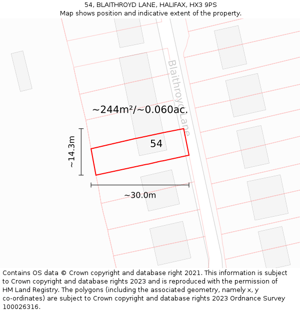 54, BLAITHROYD LANE, HALIFAX, HX3 9PS: Plot and title map