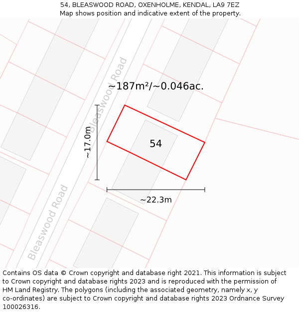 54, BLEASWOOD ROAD, OXENHOLME, KENDAL, LA9 7EZ: Plot and title map