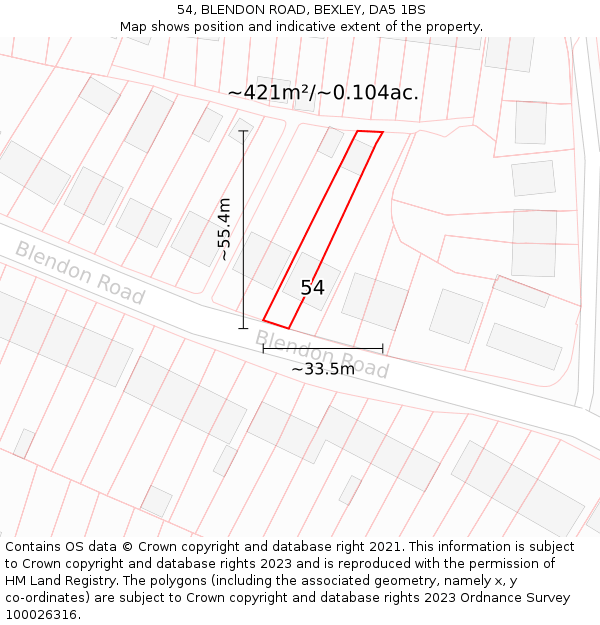 54, BLENDON ROAD, BEXLEY, DA5 1BS: Plot and title map