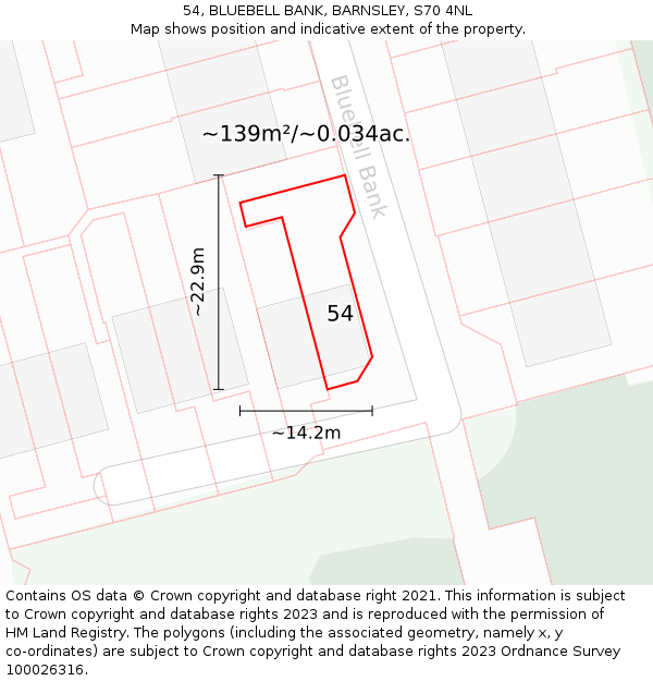 54, BLUEBELL BANK, BARNSLEY, S70 4NL: Plot and title map