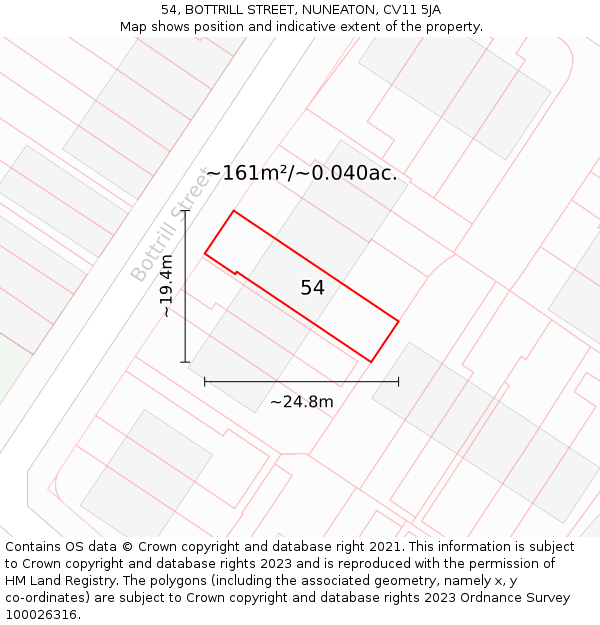 54, BOTTRILL STREET, NUNEATON, CV11 5JA: Plot and title map
