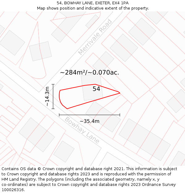 54, BOWHAY LANE, EXETER, EX4 1PA: Plot and title map