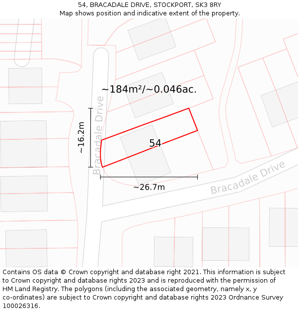 54, BRACADALE DRIVE, STOCKPORT, SK3 8RY: Plot and title map