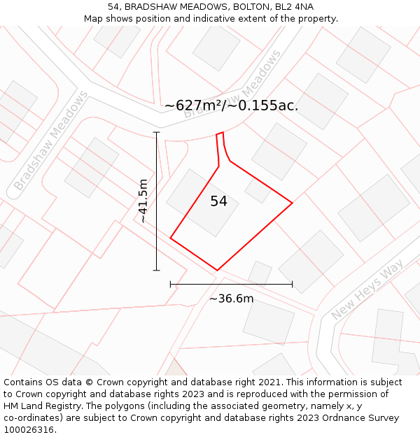 54, BRADSHAW MEADOWS, BOLTON, BL2 4NA: Plot and title map