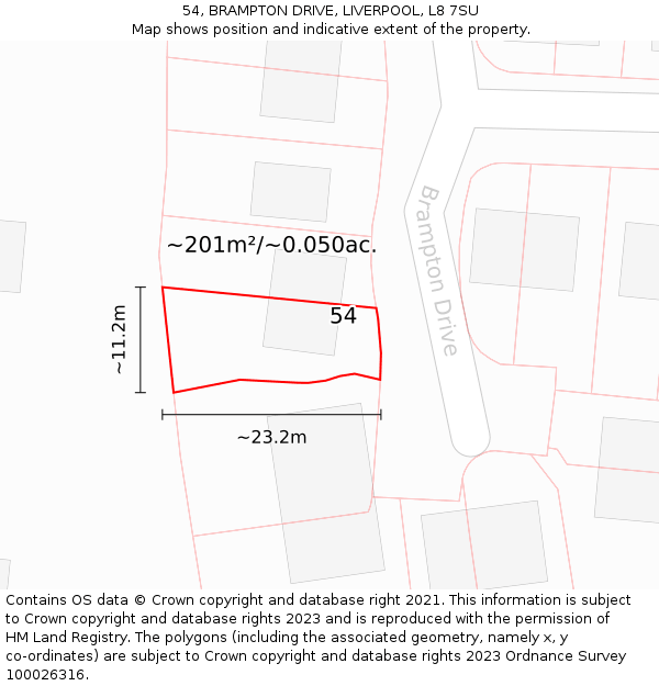 54, BRAMPTON DRIVE, LIVERPOOL, L8 7SU: Plot and title map