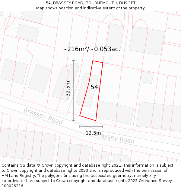 54, BRASSEY ROAD, BOURNEMOUTH, BH9 1PT: Plot and title map