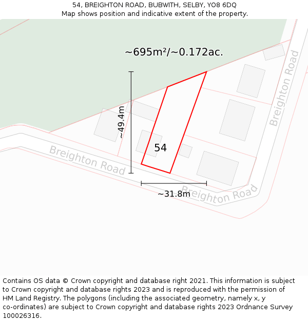 54, BREIGHTON ROAD, BUBWITH, SELBY, YO8 6DQ: Plot and title map
