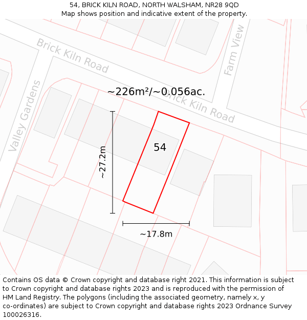 54, BRICK KILN ROAD, NORTH WALSHAM, NR28 9QD: Plot and title map