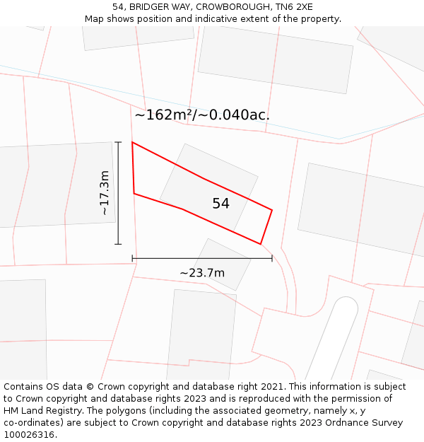 54, BRIDGER WAY, CROWBOROUGH, TN6 2XE: Plot and title map