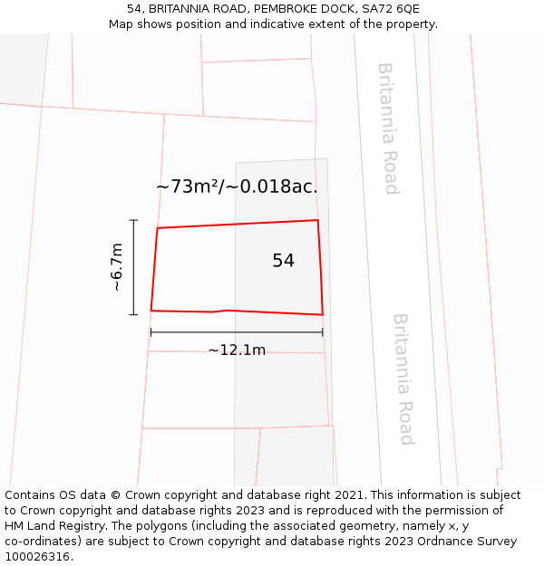 54, BRITANNIA ROAD, PEMBROKE DOCK, SA72 6QE: Plot and title map