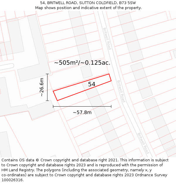 54, BRITWELL ROAD, SUTTON COLDFIELD, B73 5SW: Plot and title map