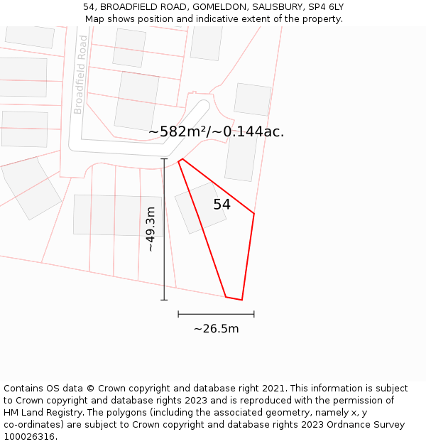 54, BROADFIELD ROAD, GOMELDON, SALISBURY, SP4 6LY: Plot and title map