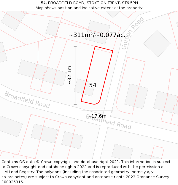 54, BROADFIELD ROAD, STOKE-ON-TRENT, ST6 5PN: Plot and title map