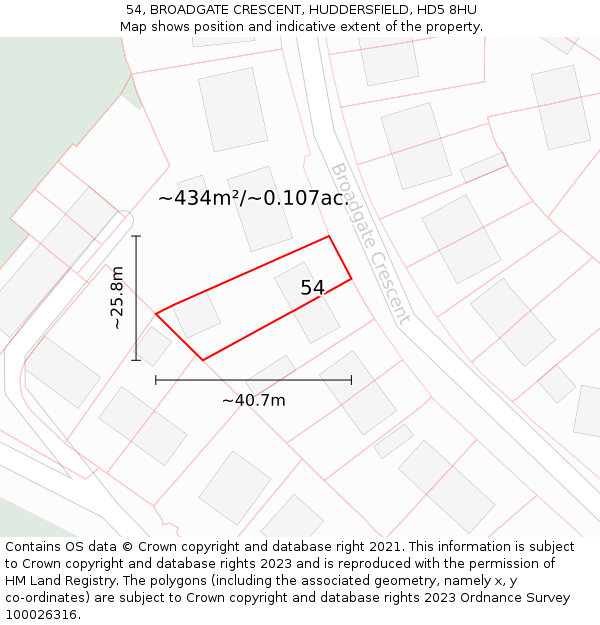 54, BROADGATE CRESCENT, HUDDERSFIELD, HD5 8HU: Plot and title map