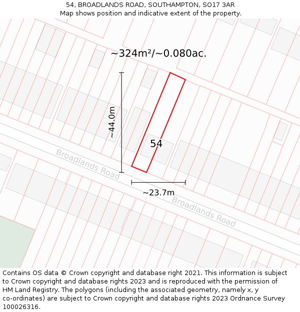 54, BROADLANDS ROAD, SOUTHAMPTON, SO17 3AR: Plot and title map