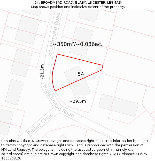 54, BROADMEAD ROAD, BLABY, LEICESTER, LE8 4AB: Plot and title map