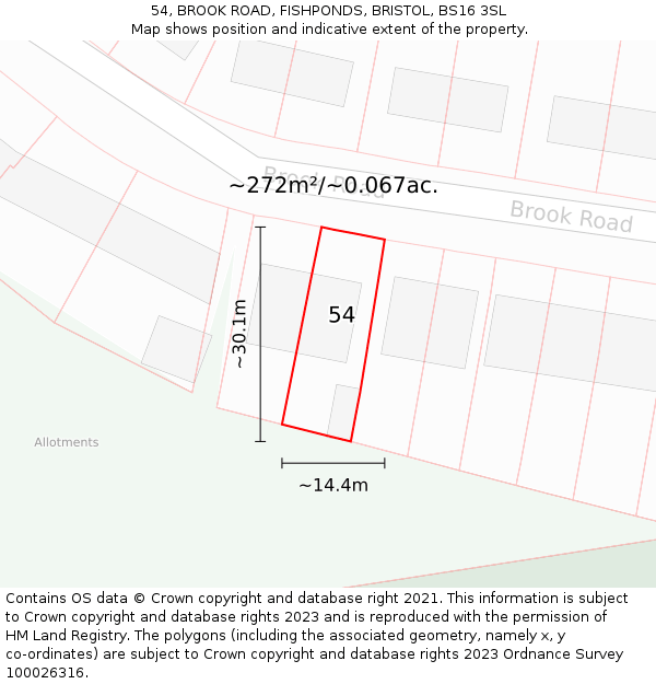 54, BROOK ROAD, FISHPONDS, BRISTOL, BS16 3SL: Plot and title map