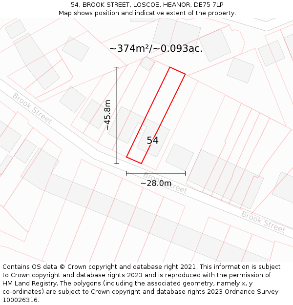 54, BROOK STREET, LOSCOE, HEANOR, DE75 7LP: Plot and title map