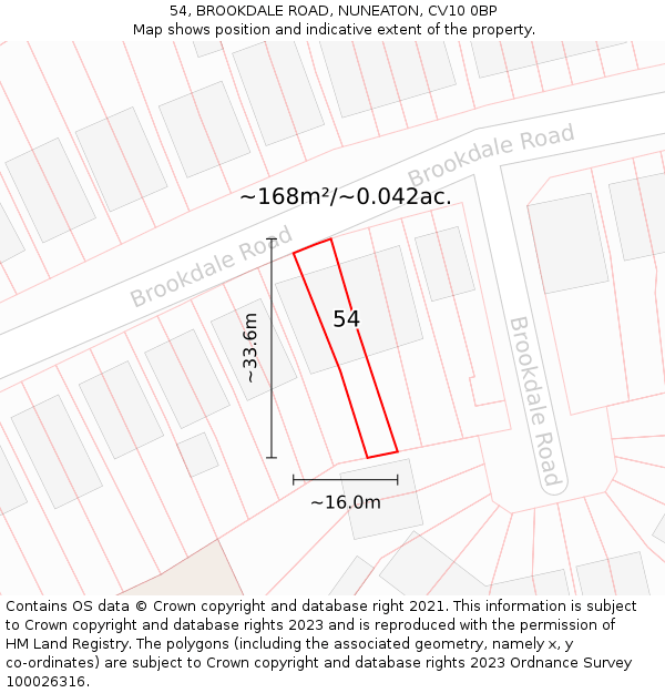 54, BROOKDALE ROAD, NUNEATON, CV10 0BP: Plot and title map
