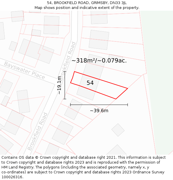 54, BROOKFIELD ROAD, GRIMSBY, DN33 3JL: Plot and title map