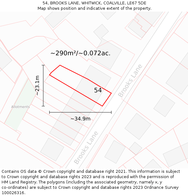 54, BROOKS LANE, WHITWICK, COALVILLE, LE67 5DE: Plot and title map