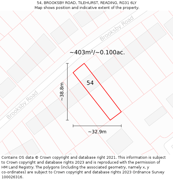 54, BROOKSBY ROAD, TILEHURST, READING, RG31 6LY: Plot and title map