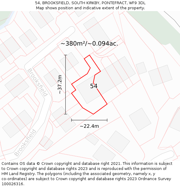 54, BROOKSFIELD, SOUTH KIRKBY, PONTEFRACT, WF9 3DL: Plot and title map