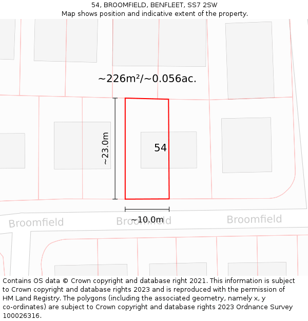 54, BROOMFIELD, BENFLEET, SS7 2SW: Plot and title map