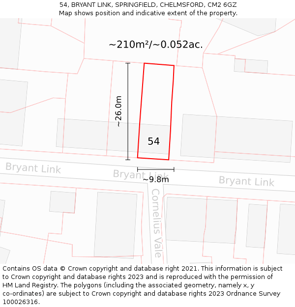 54, BRYANT LINK, SPRINGFIELD, CHELMSFORD, CM2 6GZ: Plot and title map