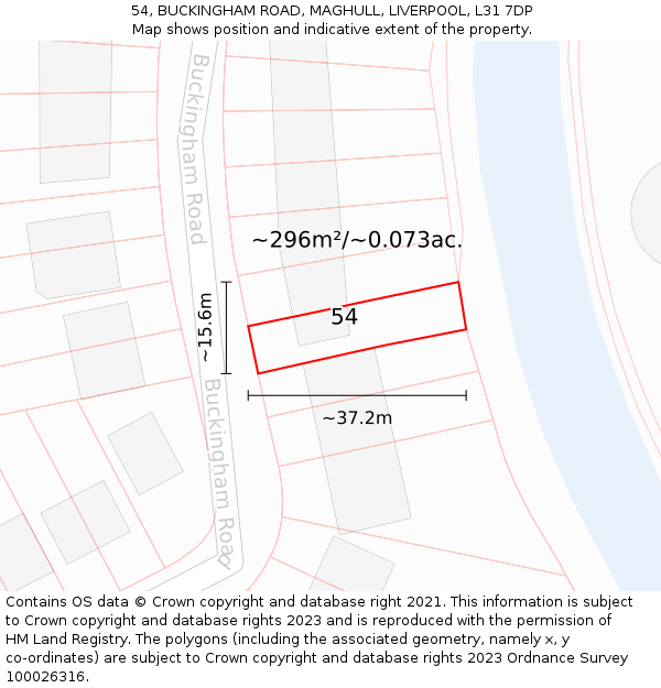 54, BUCKINGHAM ROAD, MAGHULL, LIVERPOOL, L31 7DP: Plot and title map