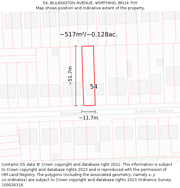 54, BULKINGTON AVENUE, WORTHING, BN14 7HY: Plot and title map