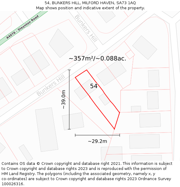 54, BUNKERS HILL, MILFORD HAVEN, SA73 1AQ: Plot and title map