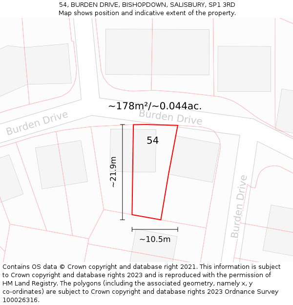 54, BURDEN DRIVE, BISHOPDOWN, SALISBURY, SP1 3RD: Plot and title map